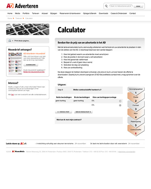 AD Adverteren Website Tarieven calculator