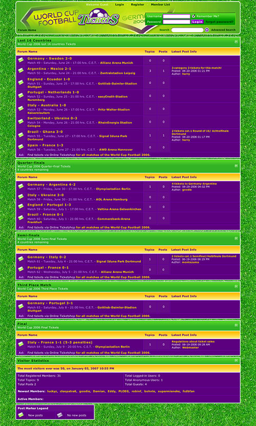 World Cup Football Tickets Website Forum page