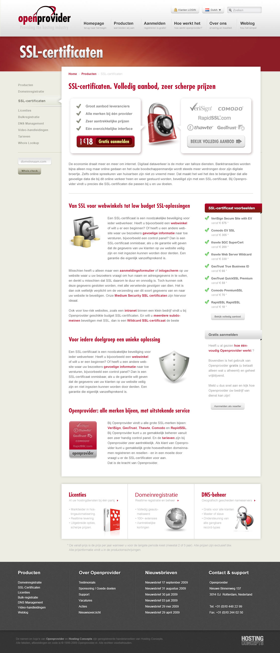 OpenProvider SSL Products